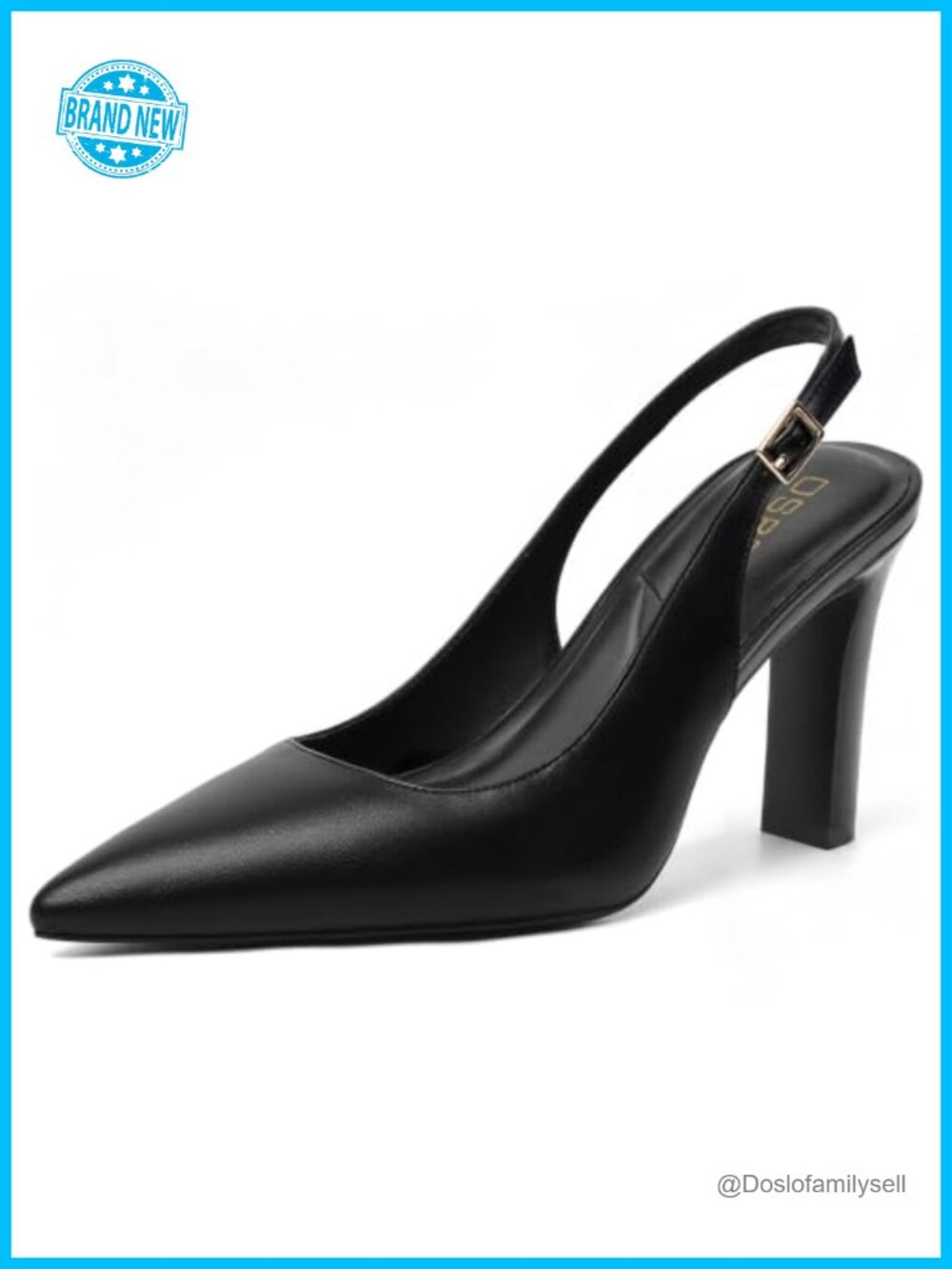Women's Slingback Block Heels 3.5 Inch Pointed Toe PU Leather Closed Toe Pumps